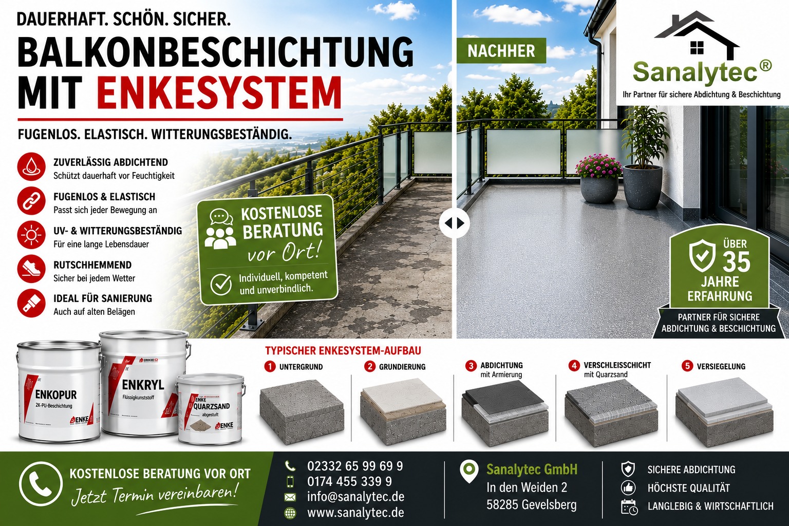 ENKESYSTEM Flyer – Balkonbeschichtung von Sanalytec